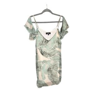 LULUS soft flowy tropical leaf cold shoulder midi tank dress